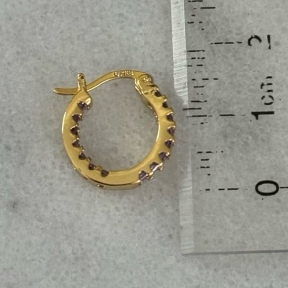 NEW STOCK Gold Thick Purple Princess Crystal Hoop Earrings - Picture 3 of 5